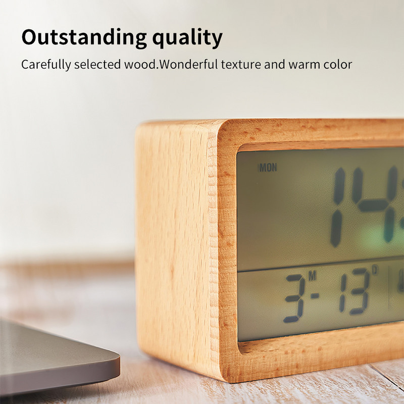 Bambusz LED fa ébresztőóra asztali digitális tömörfa Despertador elektronikus asztali AAA árammal működő órák asztali dekoráció