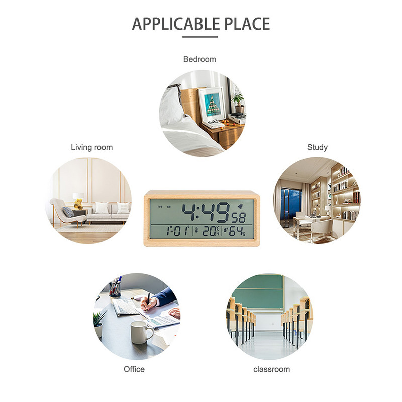 Bambusz LED fa ébresztőóra asztali digitális tömörfa Despertador elektronikus asztali AAA árammal működő órák asztali dekoráció