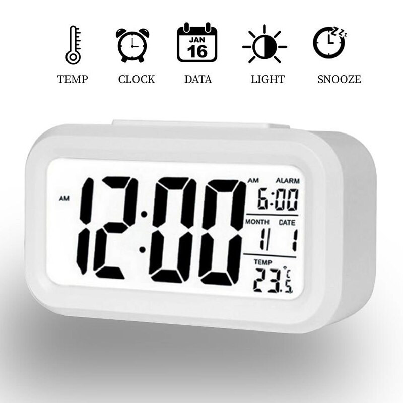 Ceas cu alarmă digitală cu LED Ceas cu alarmă digitală, electronică inteligentă, ceas de birou, iluminare din spate, la birou, la domiciliu, temperatură, date leneșe, calendar, ceasuri