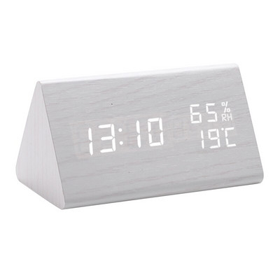K3NA Ceas Digital Lemn Triunghiular Ceas Deşteptător Led Masa Umiditate Temperatura pentru Acasă Dormitor Birou Desktop Decor Cadou