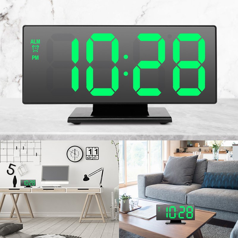 Digitális ébresztőóra LED-es tüköróra többfunkciós szundi megjelenítési idő Éjszakai LCD fény asztali USB-kábel szállítás