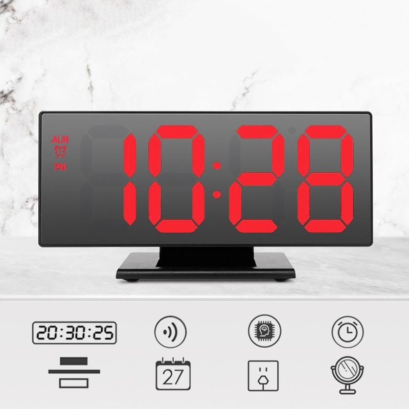 Digitális ébresztőóra LED-es tüköróra többfunkciós szundi megjelenítési idő Éjszakai LCD fény asztali USB-kábel szállítás