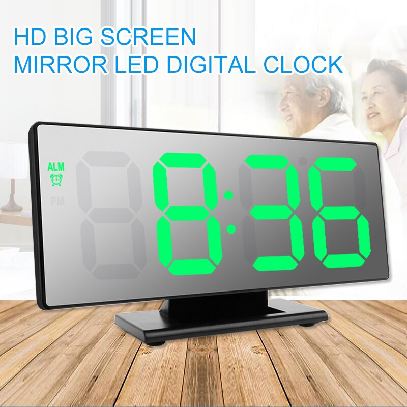 Digitális ébresztőóra LED-es tüköróra többfunkciós szundi megjelenítési idő Éjszakai LCD fény asztali USB-kábel szállítás