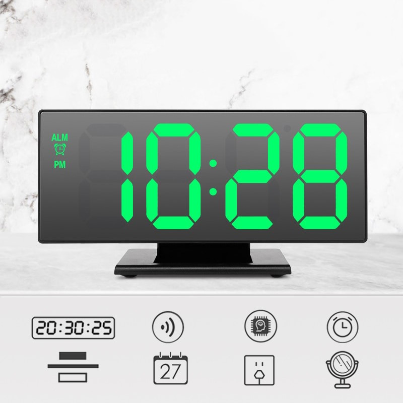 Digitális ébresztőóra LED-es tüköróra többfunkciós szundi megjelenítési idő Éjszakai LCD fény asztali USB-kábel szállítás