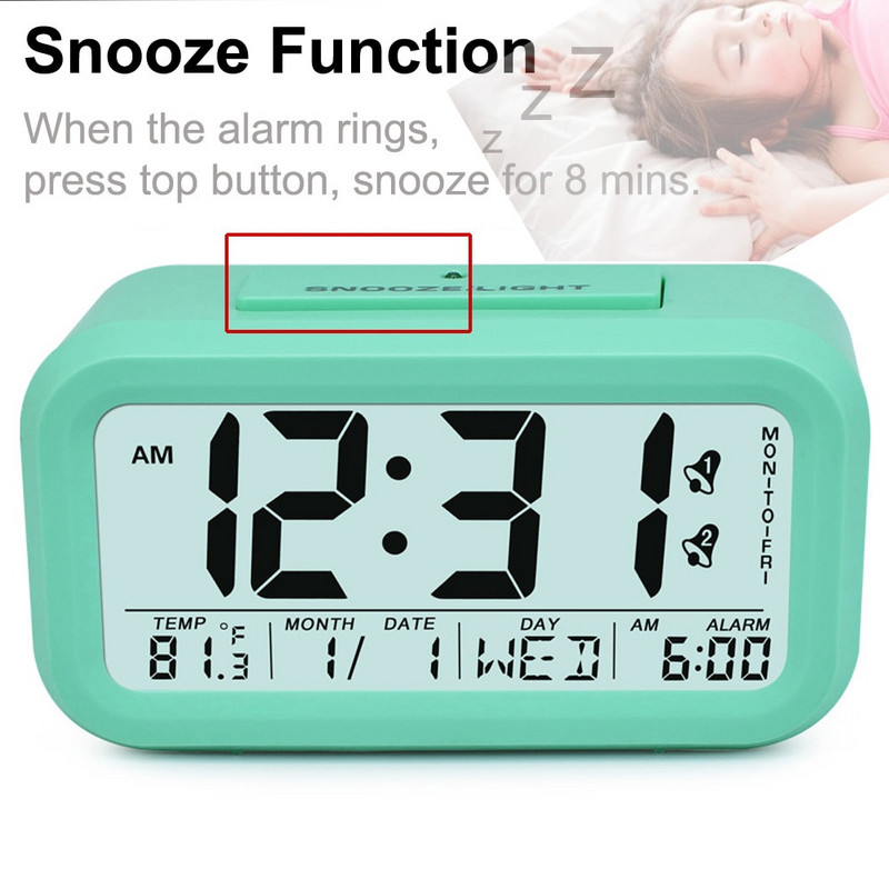 Senzor de lumină pentru ceas cu alarmă inteligent TXL, afișaj de temperatură pentru ziua calendarului, ceas digital pentru copii, iluminare din spate pentru copii, dimmer automat