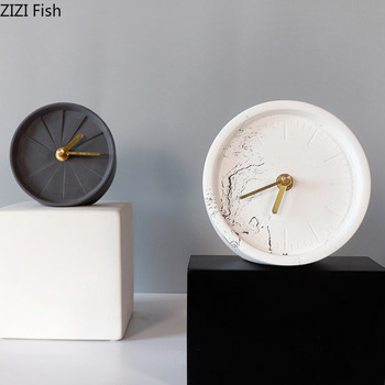 Nordic Creative Μαύρο Ξυπνητήρι Απλό στρογγυλό ρολόι από τσιμέντο Απλό επιτραπέζιο υπνοδωμάτιο Κοιτώνα κομοδίνο Ρολόγια επιτραπέζιου στολίδια
