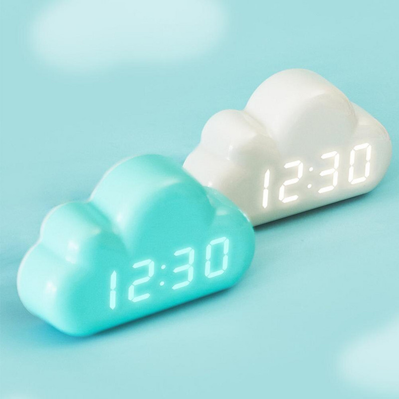 Felhő alakú ébresztőórák Kid Light LED asztali hangvezérlés Digitális USB tápellátású elektronikus asztali órák Ébresztő otthoni órák