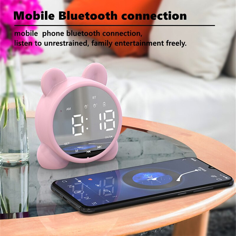 Bluetooth Tükör asztali óra Gyerek ébresztőóra Aranyos macska digitális ébresztőóra gyerekeknek Éjjeli óra Gyermek alvó Led órák