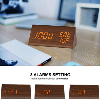 Επιτραπέζιο Ψηφιακό Θερμόμετρο Υγρασίας Fashion Wood Mute Φωτεινό LED Ηλεκτρονικό Ξυπνητήρι με Dual Plus ρύθμιση ξυπνητηριού