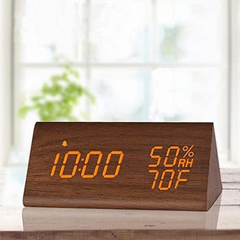 Επιτραπέζιο Ψηφιακό Θερμόμετρο Υγρασίας Fashion Wood Mute Φωτεινό LED Ηλεκτρονικό Ξυπνητήρι με Dual Plus ρύθμιση ξυπνητηριού