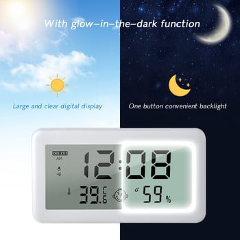 Ξυπνητήρι οπίσθιου φωτισμού Ψηφιακό επιτραπέζιο ρολόι LED Επιτραπέζιο ρολόι Ηλεκτρονικό μετρητή υγρασίας θερμοκρασίας Κρεβατοκάμαρα Ρολόι ώρας σίγασης δίπλα στο κρεβάτι