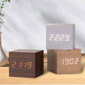 Ébresztőóra LED fa óra asztali hangvezérlés digitális Wood Despertador USB/AAA tápellátású elektronikus asztali órák