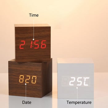 Ξυπνητήρι LED Ξύλινο ρολόι Τραπέζι φωνητικό έλεγχο Ψηφιακό ξύλινο Despertador Ηλεκτρονικά επιτραπέζια ρολόγια με τροφοδοσία USB/AAA