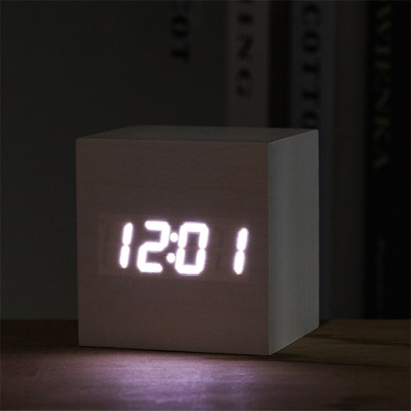 Ébresztőóra LED fa óra asztali hangvezérlés digitális Wood Despertador USB/AAA tápellátású elektronikus asztali órák