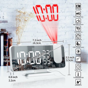 Ψηφιακό Ξυπνητήρι LED Ψηφιακής προβολής Ηλεκτρονικό Ξυπνητήρι με Προβολέα ραδιόφωνο FM Time Projector Υπνοδωμάτιο δίπλα στο κρεβάτι Ρολόι σίγασης