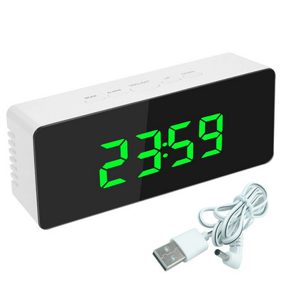 5Fuctions gomb Digitális tükör LED kijelző Ébresztőóra Asztali óra Hőmérséklet Naptár Szundi funkció USB-vel 1db 14x50x3,4cm