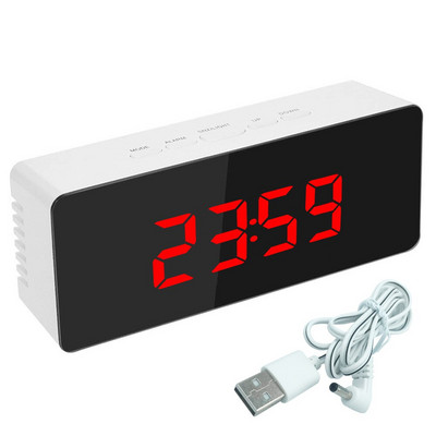 5Fuctions gomb Digitális tükör LED kijelző Ébresztőóra Asztali óra Hőmérséklet Naptár Szundi funkció USB-vel 1db 14x50x3,4cm
