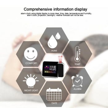 Ψηφιακό Ξυπνητήρι Προβολή τοίχου καιρού Οθόνη LCD Snooze Alarm Διπλό Περιστρεφόμενο ρολόι με λέιζερ Έγχρωμη οθόνη Επιτραπέζιο ρολόι