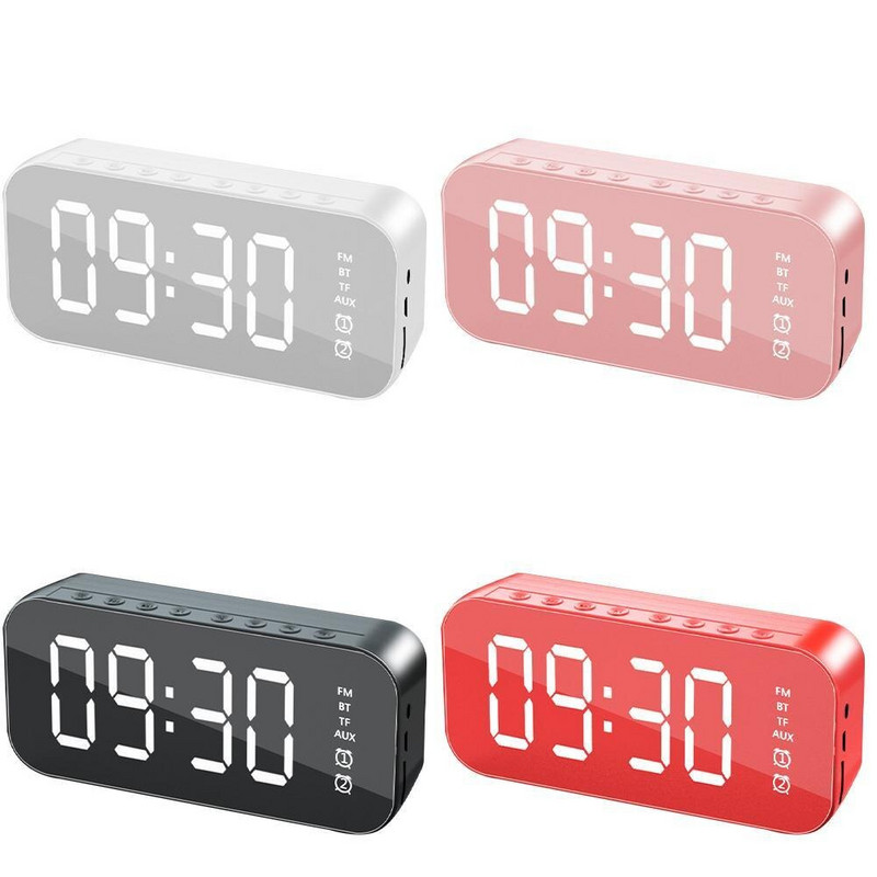 Vezeték nélküli Bluetooth hangszóró FM rádióval LED tükör ébresztőóra Mélynyomó Zenelejátszó Szundi asztali óra Dropshipping