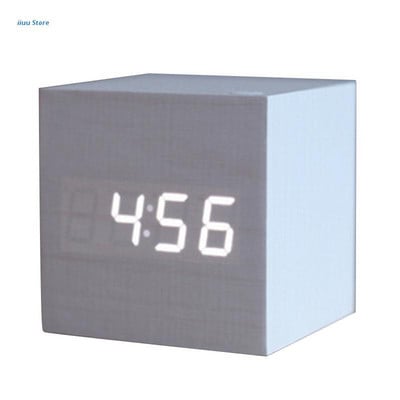 Ceas deșteptător cu LED din lemn Afișaj digital electronic Ceas de timp Ceasuri cub mute pentru acasă Dormitor Dormitor Trezire Ceasuri din lemn