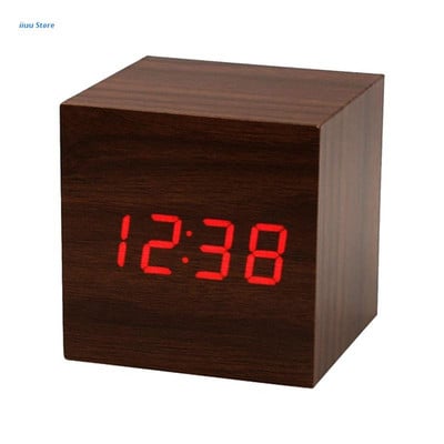 Ceas deșteptător cu LED din lemn Afișaj digital electronic Ceas de timp Ceasuri cub mute pentru acasă Dormitor Dormitor Trezire Ceasuri din lemn