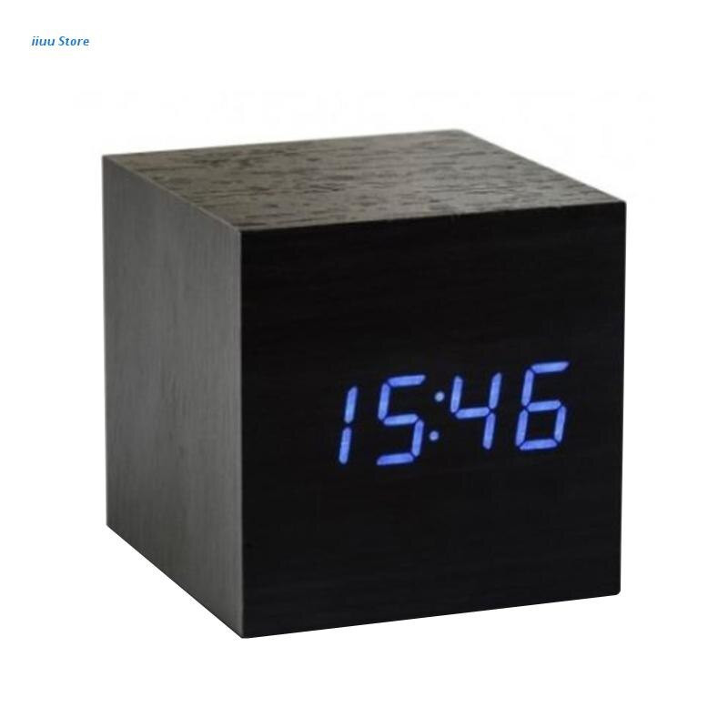 Ceas deșteptător cu LED din lemn Afișaj digital electronic Ceas de timp Ceasuri cub mute pentru acasă Dormitor Dormitor Trezire Ceasuri din lemn