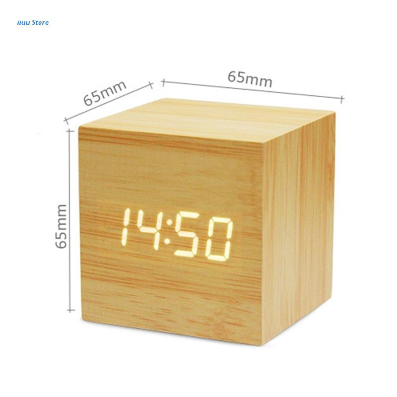 Ceas deșteptător cu LED din lemn Afișaj digital electronic Ceas de timp Ceasuri cub mute pentru acasă Dormitor Dormitor Trezire Ceasuri din lemn