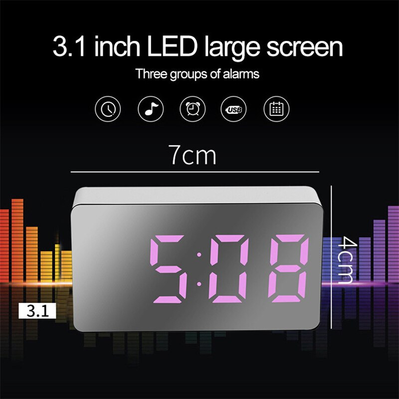 LED tükör Digitális MINI ébresztőóra Szundi asztali óra Ébresztő némítás Naptár Fényszabályozható elektronikus asztali órák Az USB-nek működnie kell