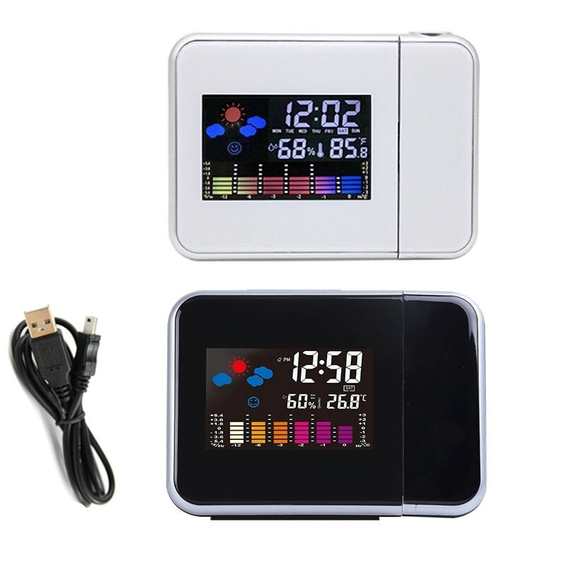 LED digitális vetítés ébresztőóra hőmérséklet hőmérő asztali idő Dátum kijelző projektor naptár USB töltő asztali led óra