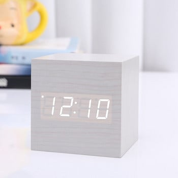 Πολύχρωμο ψηφιακό ξύλινο LED Ξυπνητήρι Γραφείο Ξύλινο Ξυπνητήρι Χρονοδιακόπτης Έλεγχος Ήχου Θερμόμετρο USB Μοντέρνο χρονόμετρο Διακόσμηση σπιτιού