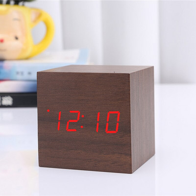 Színes digitális fa LED ébresztőóra asztal fa ébresztőóra időzítő hangvezérlés USB hőmérő Modern időzítő lakberendezés