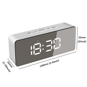 Επιτραπέζιο ρολόι Ξυπνητήρι Snooze LED Ψηφιακός καθρέφτης Ρολόι Ώρα Θερμοκρασία Μεγάλη Ηλεκτρονική Οθόνη Ορθογώνιο Ψηφιακό Επιτραπέζιο Ρολόι