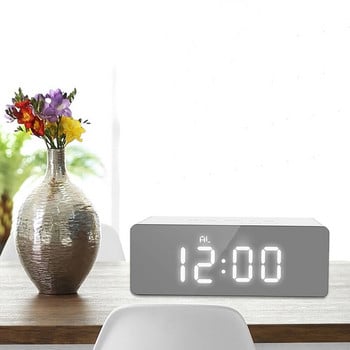 Επιτραπέζιο ρολόι Ξυπνητήρι Snooze LED Ψηφιακός καθρέφτης Ρολόι Ώρα Θερμοκρασία Μεγάλη Ηλεκτρονική Οθόνη Ορθογώνιο Ψηφιακό Επιτραπέζιο Ρολόι