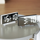 Ceas cu alarmă cu oglindă curbată Temperatură digitală Amânare Mod noapte Birou Masă Ceas Comutator Mod oprire Memorie Ceasuri LED