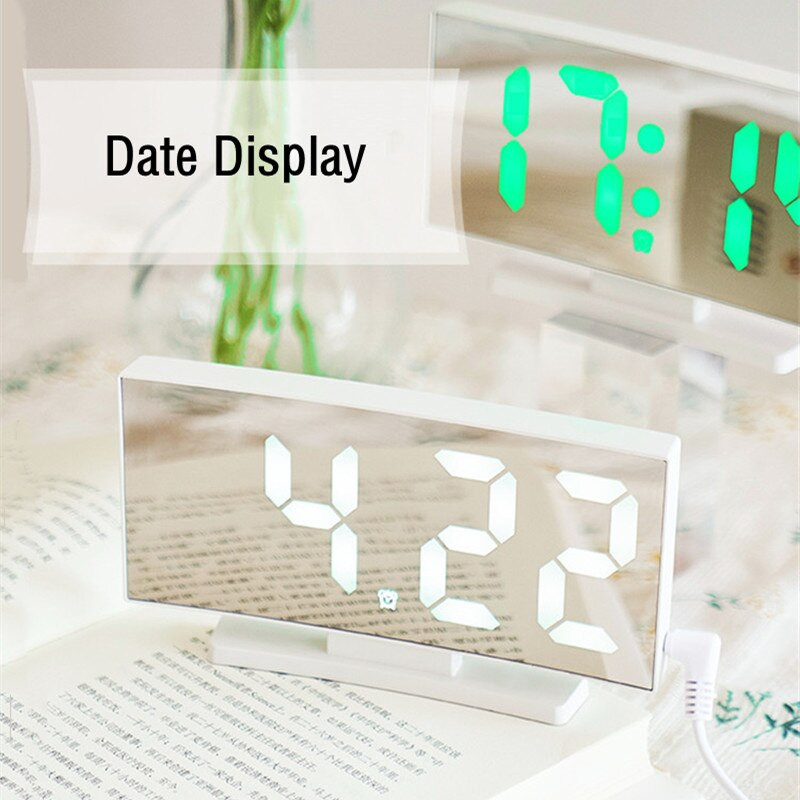 Ceas cu alarmă cu oglindă curbată Temperatură digitală Amânare Mod noapte Birou Masă Ceas Comutator Mod oprire Memorie Ceasuri LED