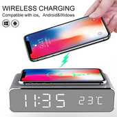 Elektromos LED ébresztőóra telefon vezeték nélküli töltővel asztali digitális termosztát az otthoni konyha újévi díszeihez 2021