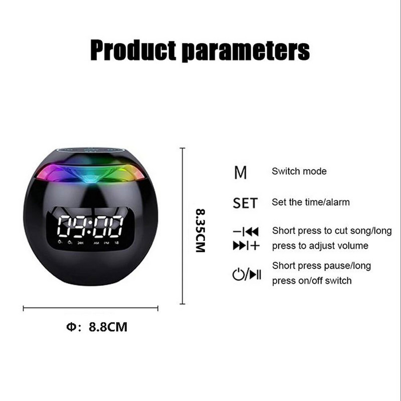 Mini Bluetooth hangszóró vezeték nélküli Bluetooth hangdoboz LED kijelzővel ébresztőóra Hifi TF kártya MP3 zenelejátszás BT hangszóró
