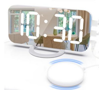 Ceas cu alarmă digital nou, ceasuri electronice cu oglindă cu LED mari, cu memento de vibrații, amânare, lumină de noapte, birou de încărcare USB pentru casă