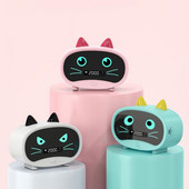 Difuzor compatibil cu Bluetooth Mini ceas deșteptător portabil Cute Cartoon Cat Difuzor wireless pentru exterior reloj despertador