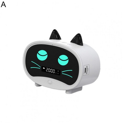 Difuzor compatibil cu Bluetooth Mini ceas deșteptător portabil Cute Cartoon Cat Difuzor wireless pentru exterior reloj despertador
