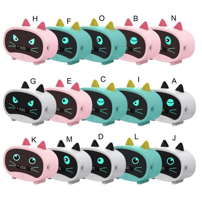 Difuzor compatibil cu Bluetooth Mini ceas deșteptător portabil Cute Cartoon Cat Difuzor wireless pentru exterior reloj despertador