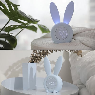 Cute Bunny Ear LED Ψηφιακό Ξυπνητήρι Ηλεκτρονικός έλεγχος ήχου USB Κουνέλι νυχτερινό φωτιστικό Ρολόι γραφείου Διακόσμηση σπιτιού