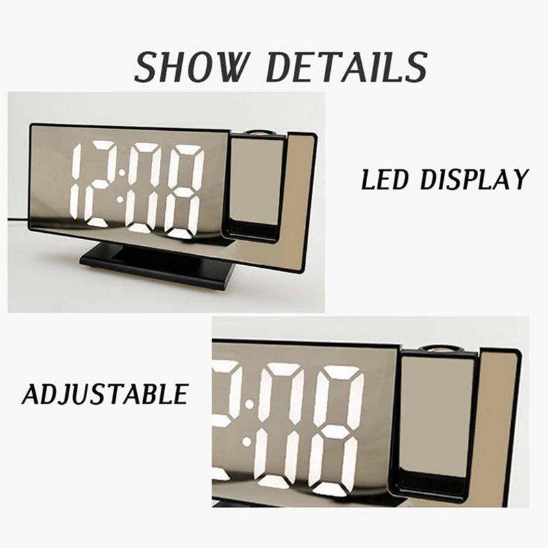 Ceas cu alarmă cu proiecție digitală cu LED pentru proiecție în dormitor pe tavan Proiector electronic de timp Ceas dublă tare, pe noptieră, mut