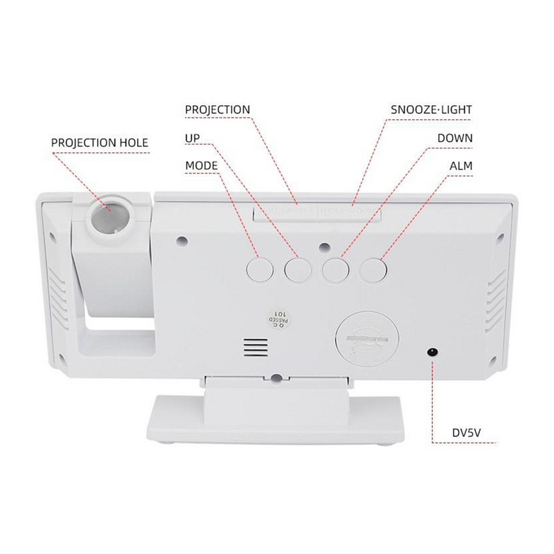 Ceas cu alarmă cu proiecție digitală cu LED pentru proiecție în dormitor pe tavan Proiector electronic de timp Ceas dublă tare, pe noptieră, mut