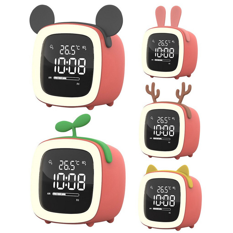 Rajzfilm mini ébresztőóra diák csendes hálószoba éjszakai fény gyerekeknek digitális világítás asztali lámpa kis fa