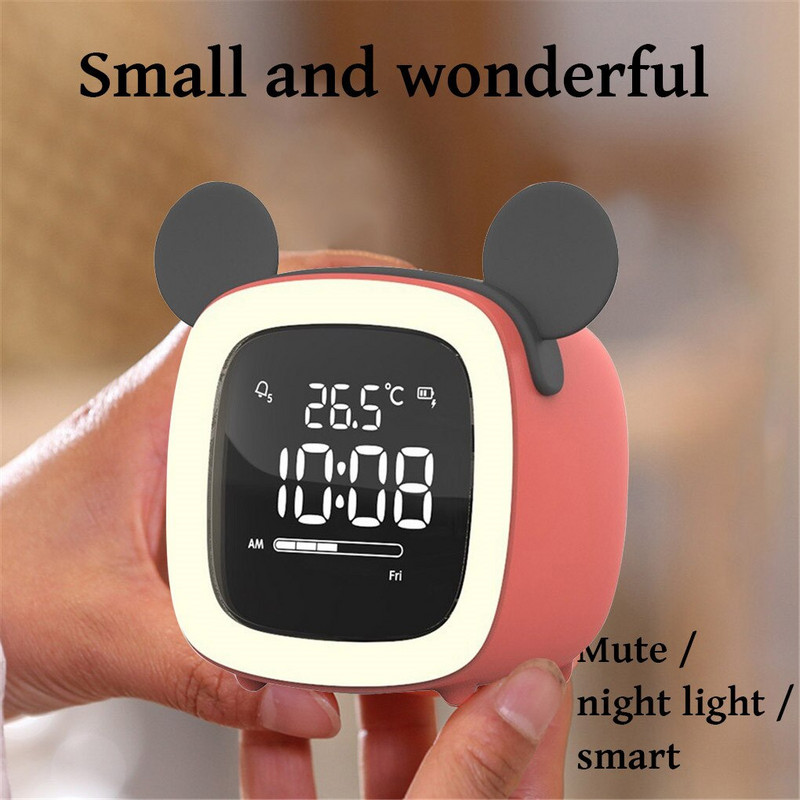 Rajzfilm mini ébresztőóra diák csendes hálószoba éjszakai fény gyerekeknek digitális világítás asztali lámpa kis fa
