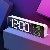 Zene LED digitális ébresztőóra Óra Asztali óra Digitális Hőmérséklet Dátum Kijelző Asztali Tükör Órák Szundi Otthoni Asztaldekoráció