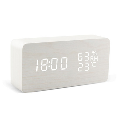 Ébresztőóra LED fa óraasztal Hangvezérlés Digitális fa USB/AAA tápellátású elektronikus asztali órák