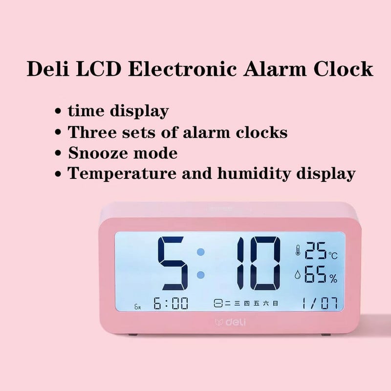 Ceas cu alarmă electronic LED Xiaomi Ceas digital Monitorizarea temperaturii și umidității cu iluminare din spate tactilă ABS 3-culori Deli Made