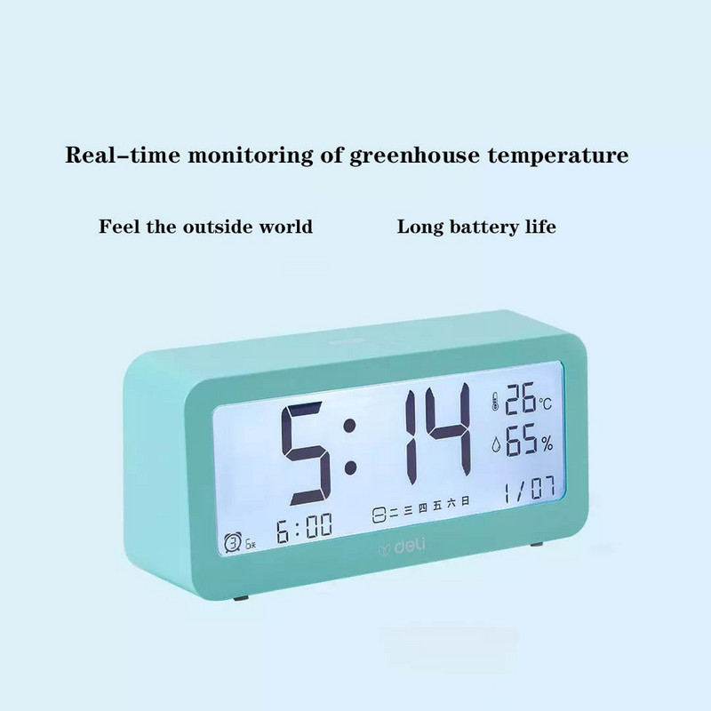 Ceas cu alarmă electronic LED Xiaomi Ceas digital Monitorizarea temperaturii și umidității cu iluminare din spate tactilă ABS 3-culori Deli Made